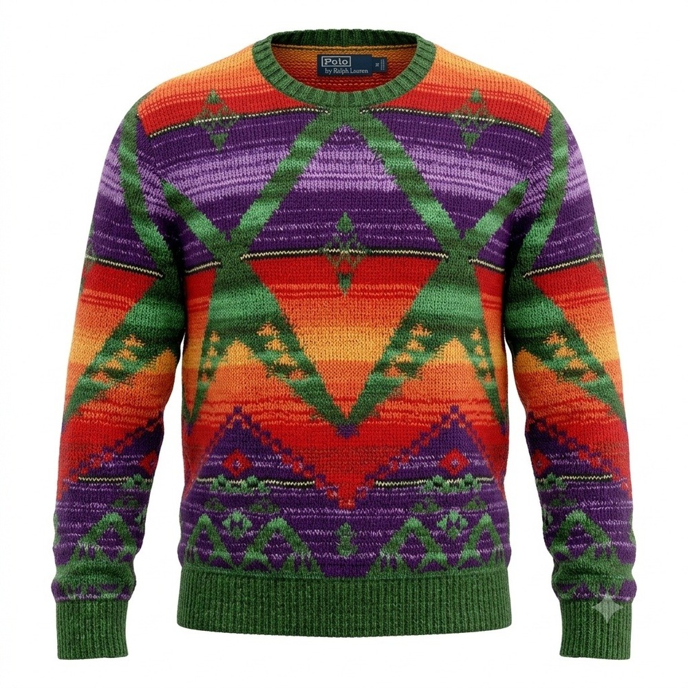Polo Ralph Lauren Vintage Hand Knit Linen Sweater Aztec Southwestern Sweater XXL